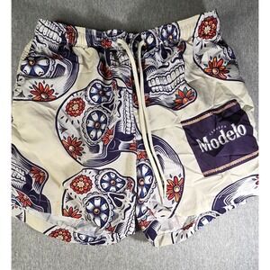 Modelo Cerveza Mens Sugar Skull Swim Trunks Small Day of the Dead Board Shorts